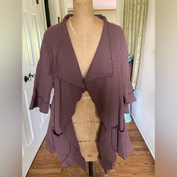 NWT FOCUS Waffle Swing Cardigan Jacket 100% preshrunk Cotton BROWN M… - Picture 12 of 13